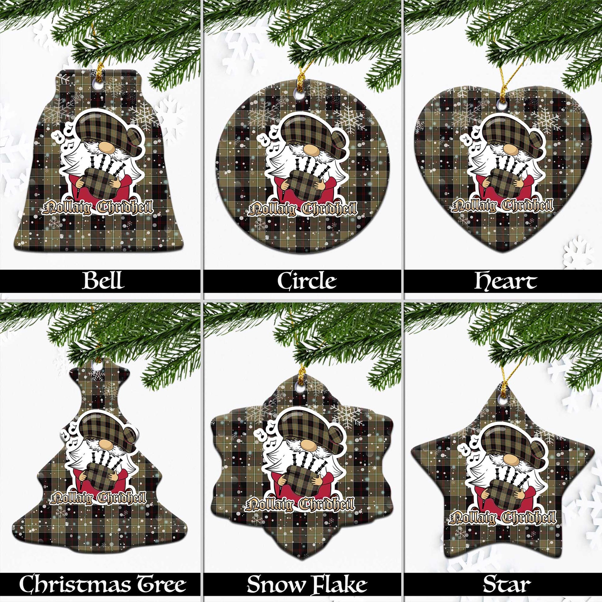 Dunlop Hunting Tartan Christmas Ornaments with Scottish Gnome Playing Bagpipes Ceramic - Tartanvibesclothing