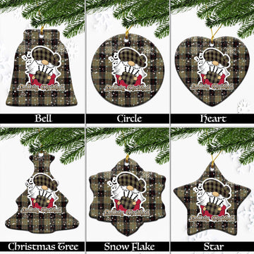 Dunlop Hunting Tartan Christmas Ceramic Ornaments with Scottish Gnome Playing Bagpipes