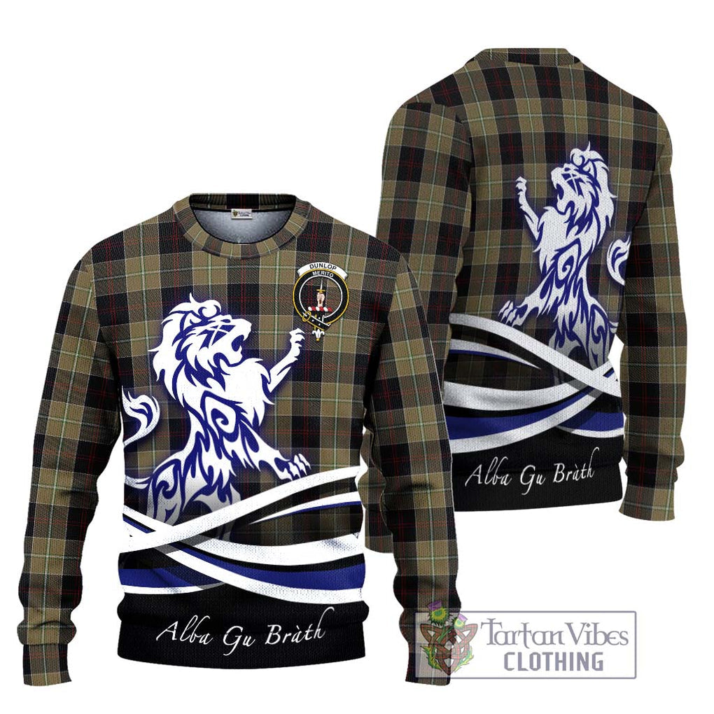 Dunlop Hunting Tartan Knitted Sweater with Alba Gu Brath Regal Lion Emblem Unisex - Tartanvibesclothing Shop