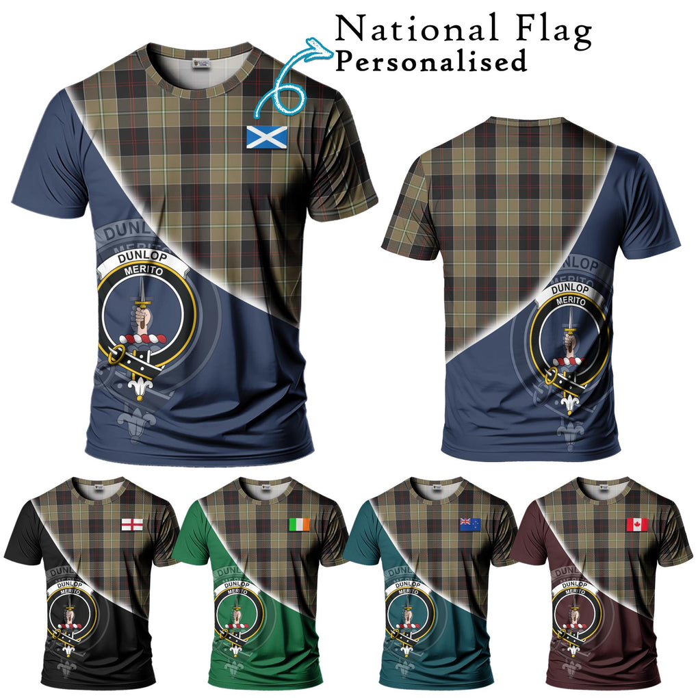 Dunlop Hunting Tartan T-Shirt with Personalised National Flag and Family Crest Half Style Kid's Shirt - Tartanvibesclothing Shop