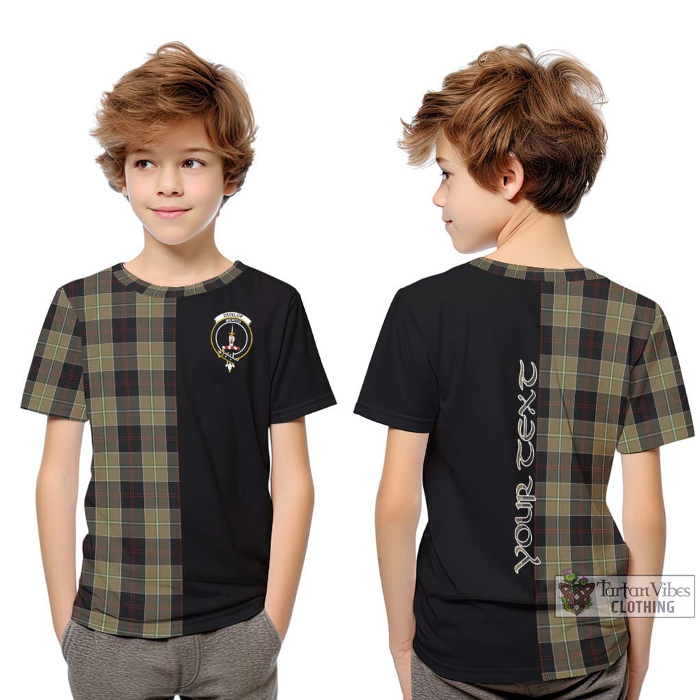 Dunlop Hunting Tartan Kid T-Shirt with Family Crest and Half Of Me Style Youth XL Size14 - Tartanvibesclothing Shop