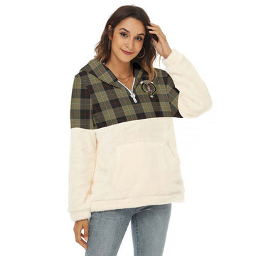 Dunlop Hunting Tartan Half Style Women's Borg Fleece Hoodie with Half Zip with Family Crest