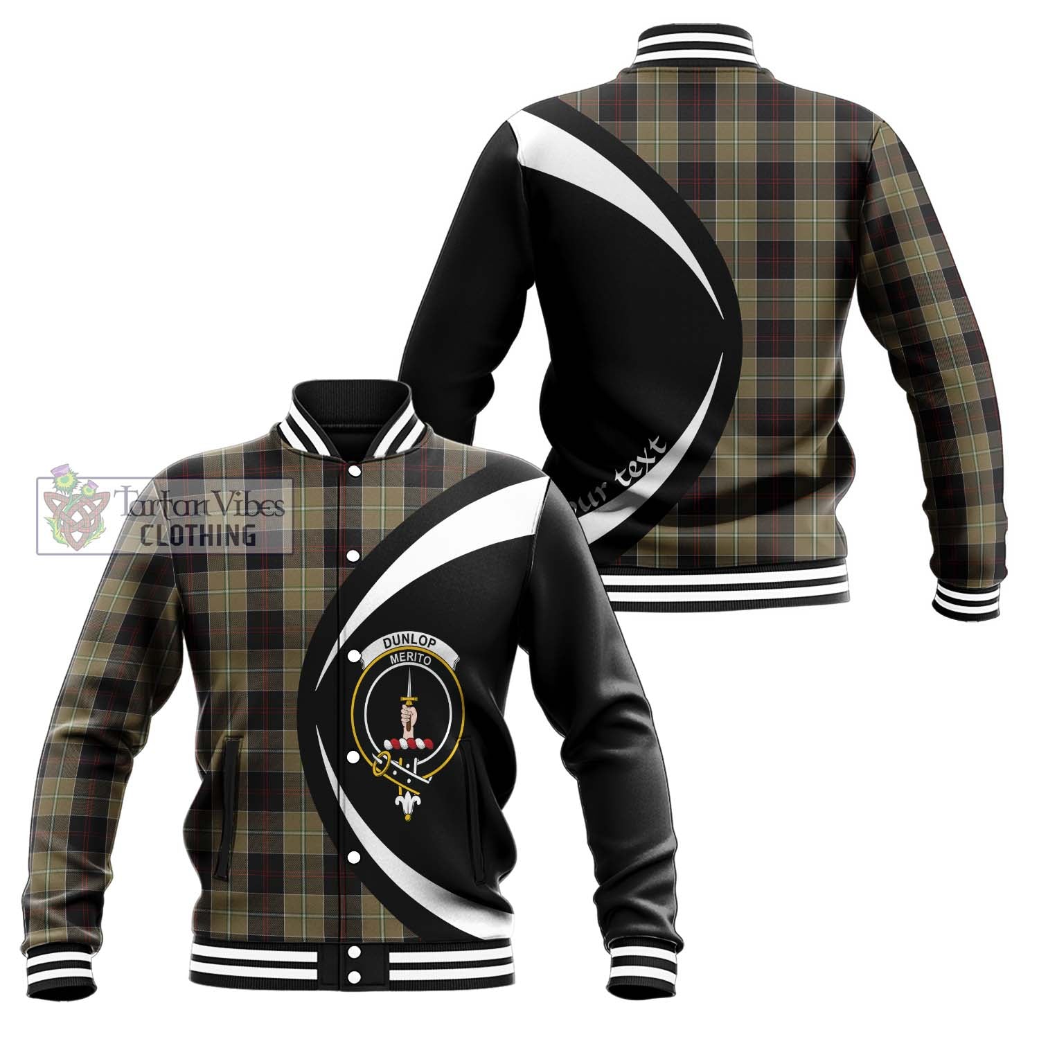 Dunlop Hunting Tartan Baseball Jacket with Family Crest Circle Style Unisex - Tartan Vibes Clothing