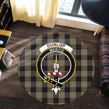 Dunlop Hunting Tartan Round Rug with Family Crest