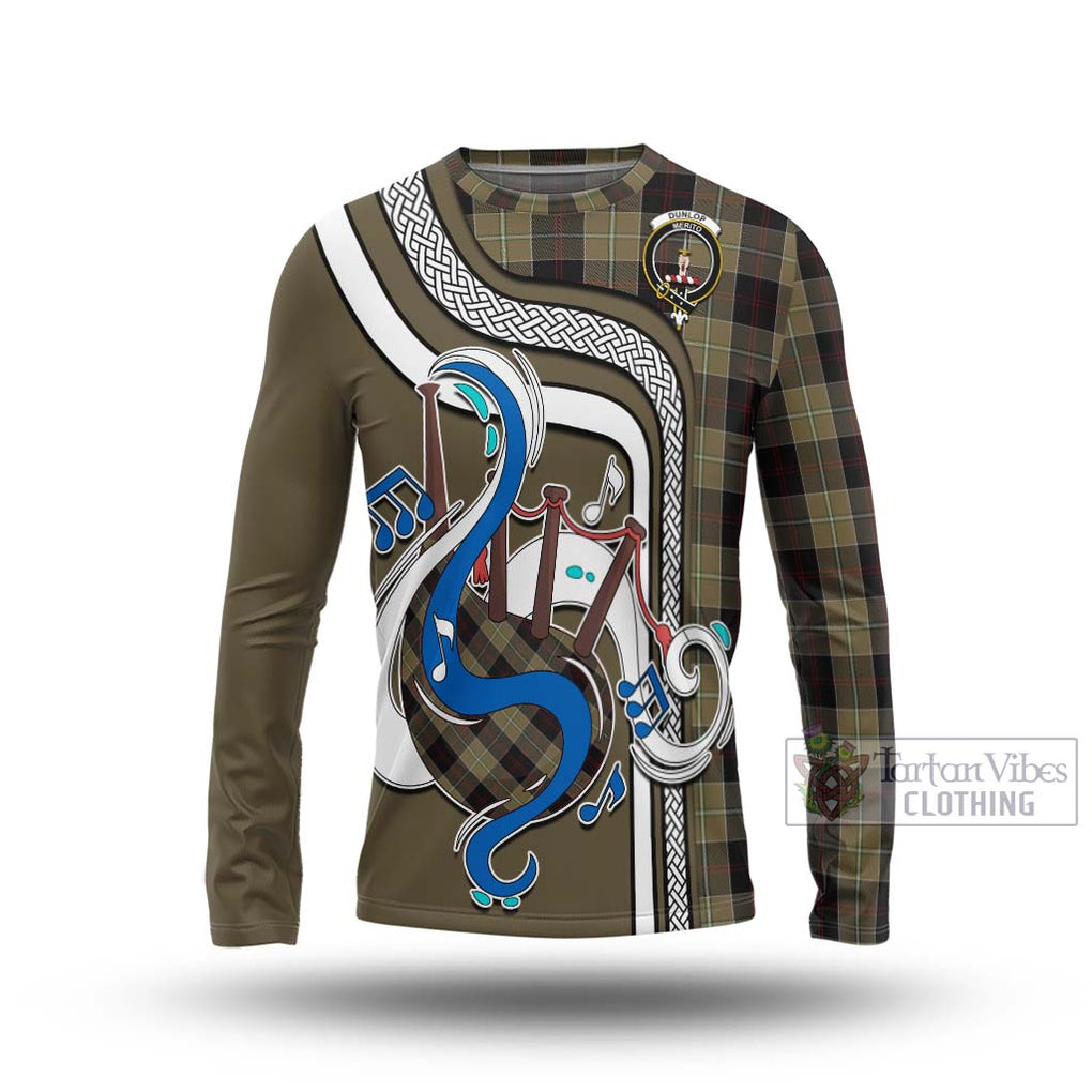 Tartan Vibes Clothing Dunlop Hunting Tartan Long Sleeve T-Shirt with Epic Bagpipe Style