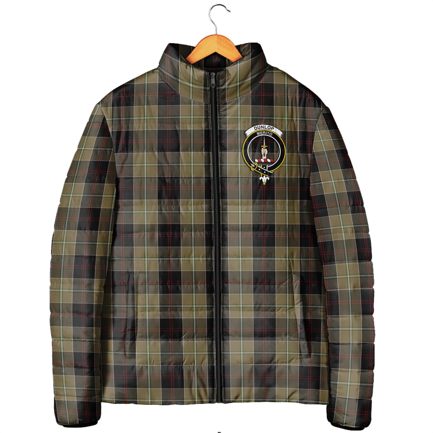 Dunlop Hunting Tartan Padded Jacket with Family Crest - Tartanvibesclothing