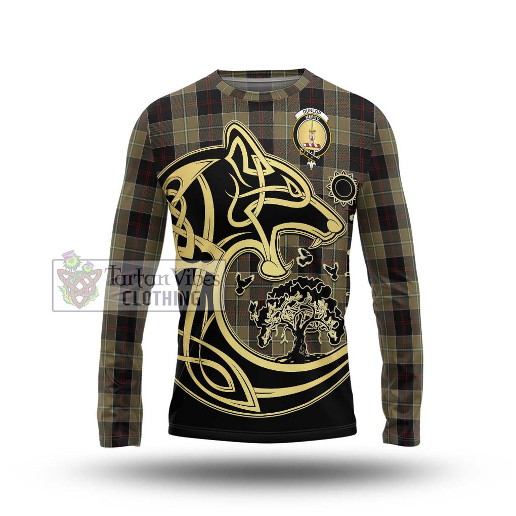 Dunlop Hunting Tartan Long Sleeve T-Shirt with Family Crest Celtic Wolf Style Unisex - Tartan Vibes Clothing