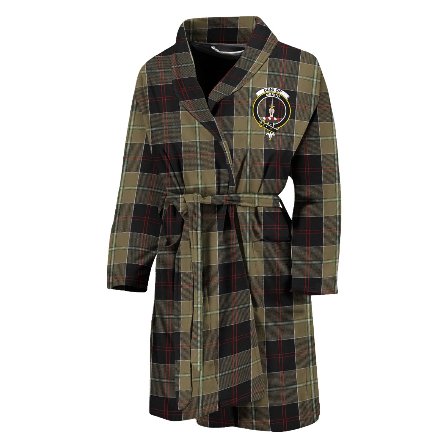 Dunlop Hunting Tartan Bathrobe with Family Crest Unisex M - Tartan Vibes Clothing