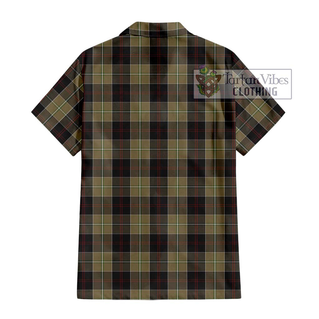 Dunlop Hunting Tartan Short Sleeve Button Shirt with Family Crest DNA In Me Style - Tartanvibesclothing Shop