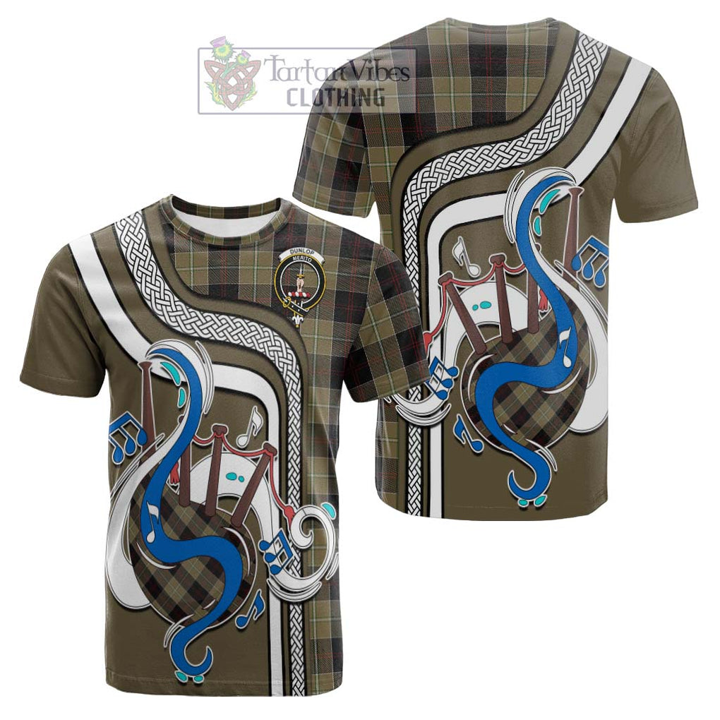 Tartan Vibes Clothing Dunlop Hunting Tartan Cotton T-shirt with Epic Bagpipe Style