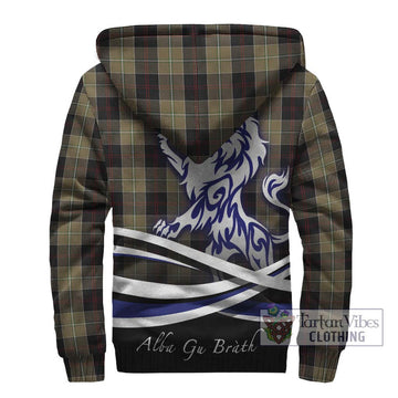 Dunlop Hunting Tartan Sherpa Hoodie with Alba Gu Brath Regal Lion Emblem