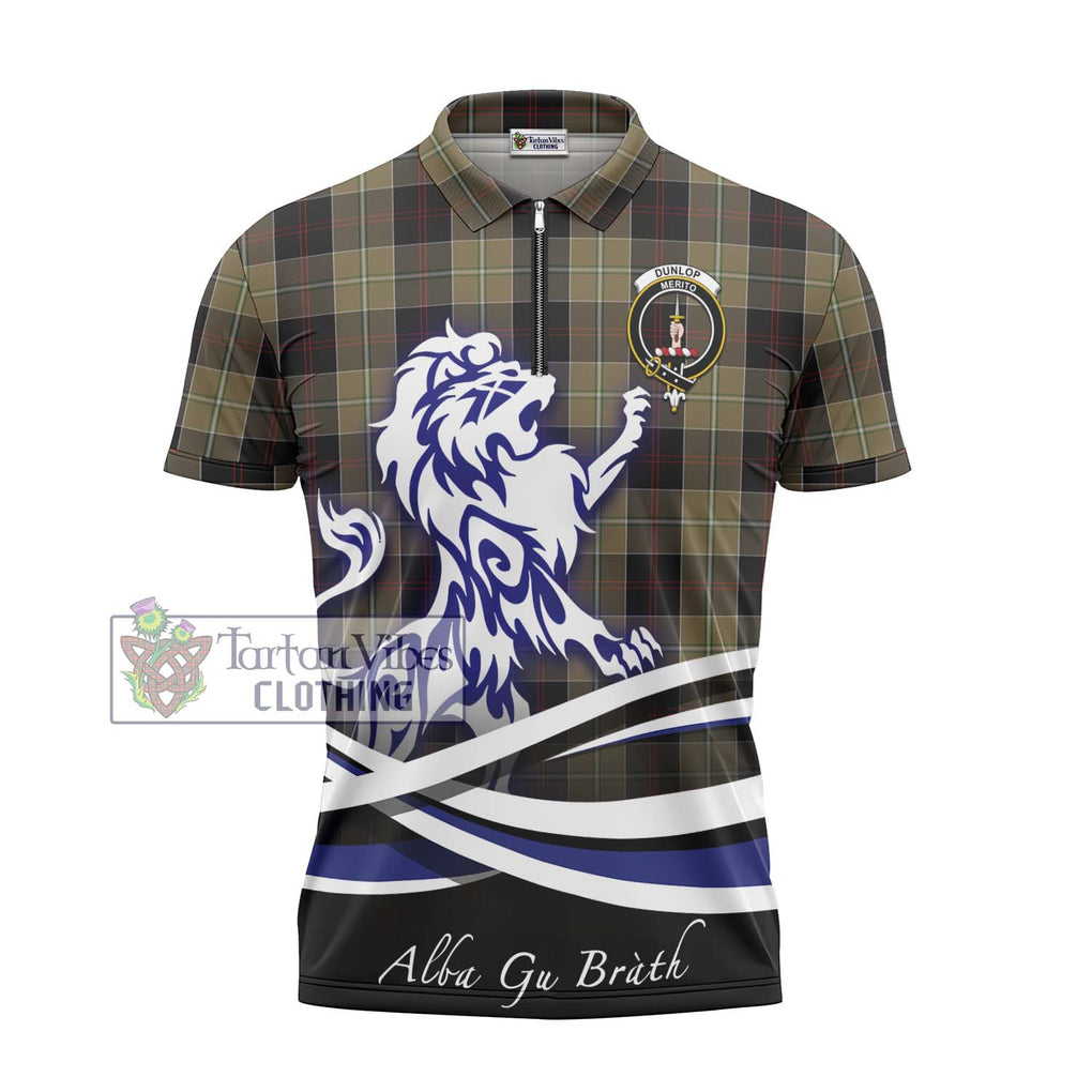 Dunlop Hunting Tartan Zipper Polo Shirt with Alba Gu Brath Regal Lion Emblem - Tartanvibesclothing Shop