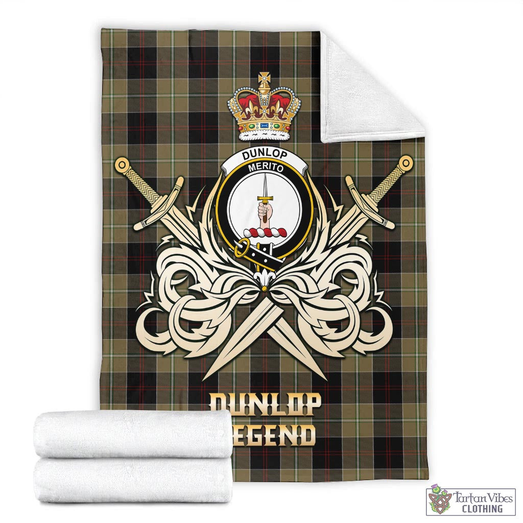 Tartan Vibes Clothing Dunlop Hunting Tartan Blanket with Clan Crest and the Golden Sword of Courageous Legacy