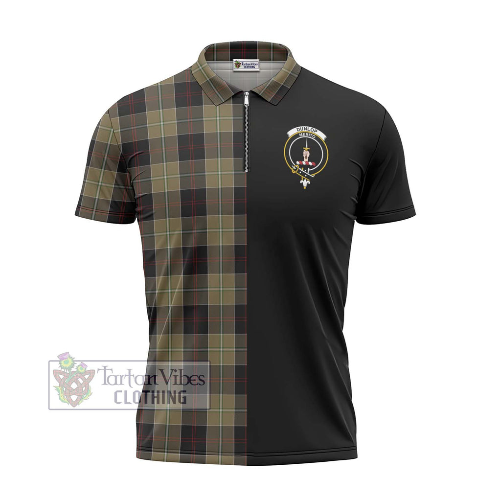 Dunlop Hunting Tartan Zipper Polo Shirt with Family Crest and Half Of Me Style - Tartanvibesclothing Shop