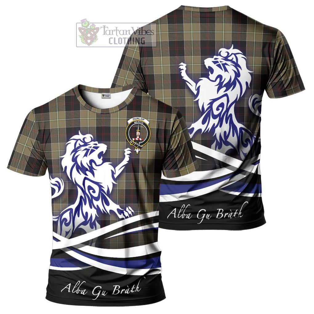 Tartan Vibes Clothing Dunlop Hunting Tartan Cotton T-shirt with Alba Gu Brath Regal Lion Emblem