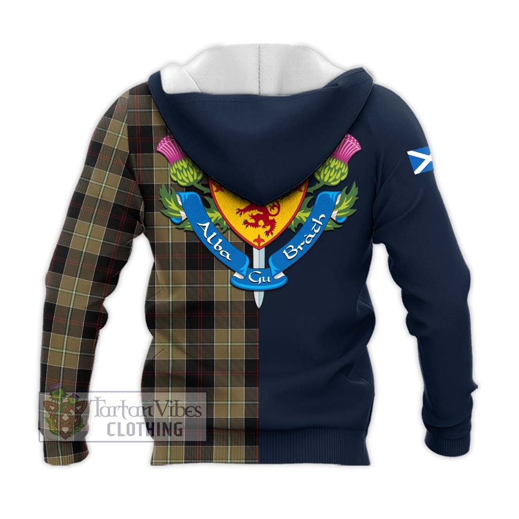 Tartan Vibes Clothing Dunlop Hunting Tartan Knitted Hoodie with Scottish Lion Royal Arm Half Style