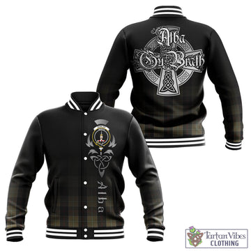 Dunlop Hunting Tartan Baseball Jacket Featuring Alba Gu Brath Family Crest Celtic Inspired