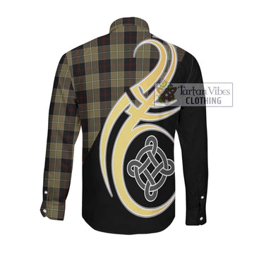 Dunlop Hunting Tartan Long Sleeve Button Shirt with Family Crest and Celtic Symbol Style