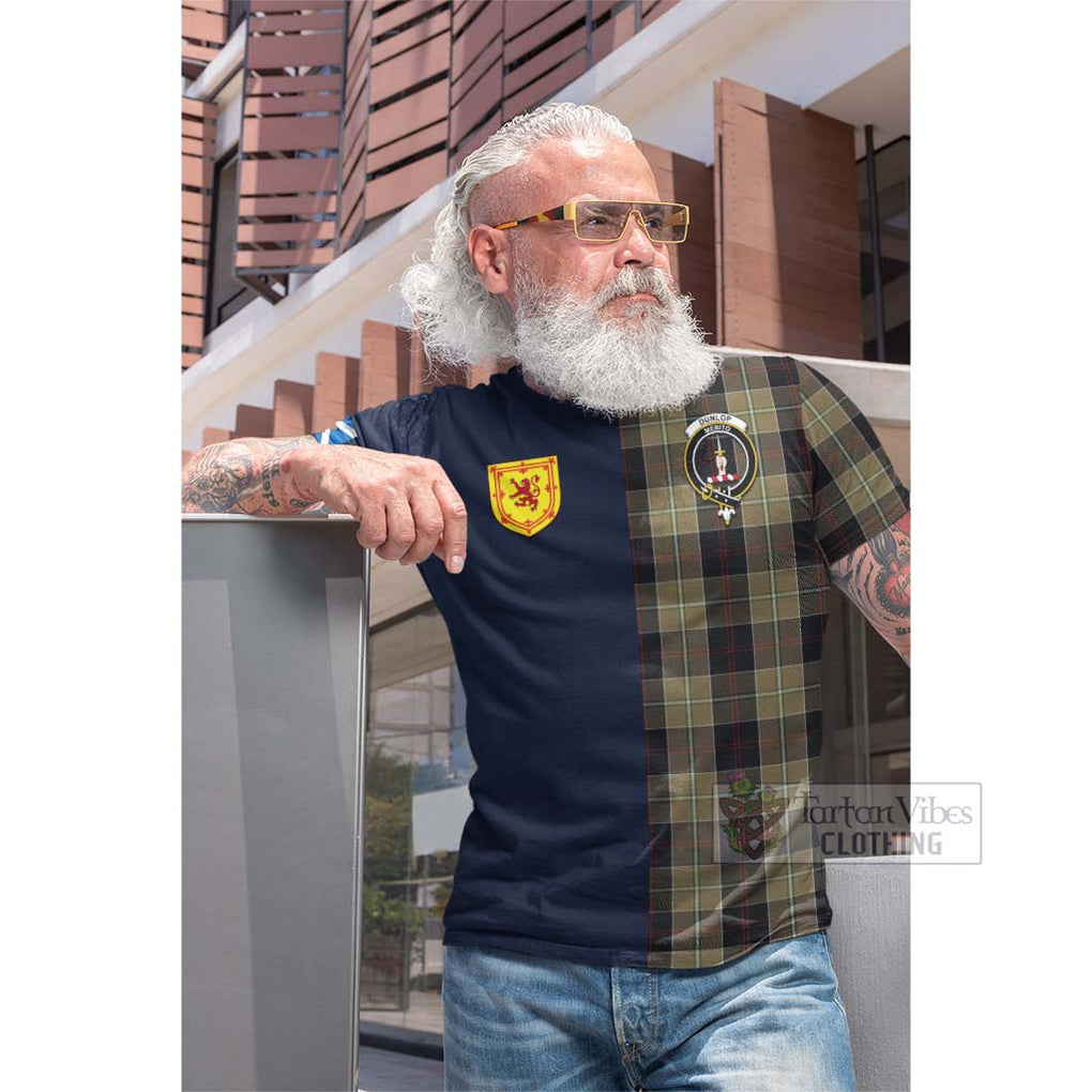 Tartan Vibes Clothing Dunlop Hunting Tartan Cotton T-shirt with Scottish Lion Royal Arm Half Style