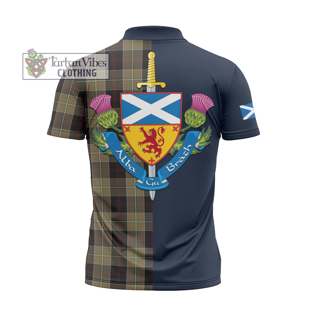 Tartan Vibes Clothing Dunlop Hunting Tartan Zipper Polo Shirt with Scottish Lion Royal Arm Half Style