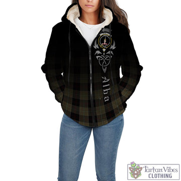 Dunlop Hunting Tartan Sherpa Hoodie Featuring Alba Gu Brath Family Crest Celtic Inspired