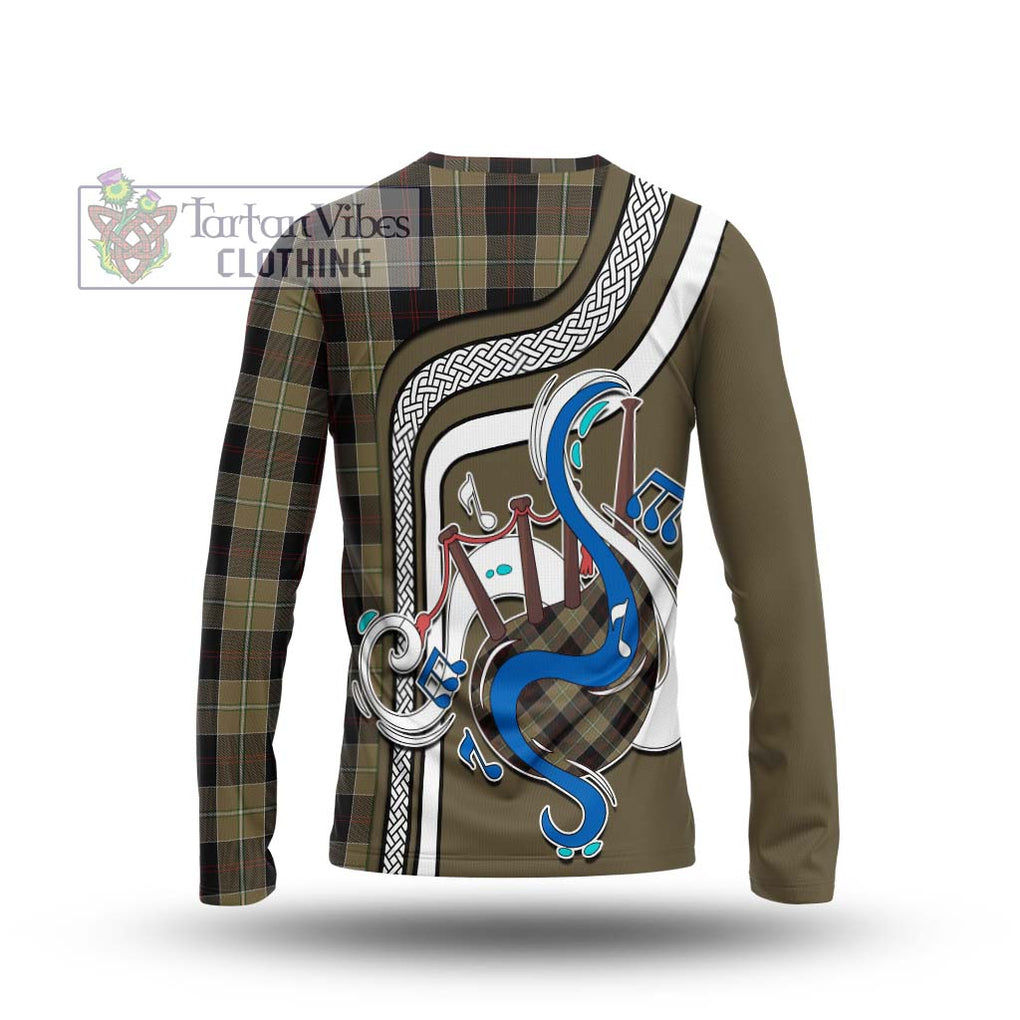 Tartan Vibes Clothing Dunlop Hunting Tartan Long Sleeve T-Shirt with Epic Bagpipe Style