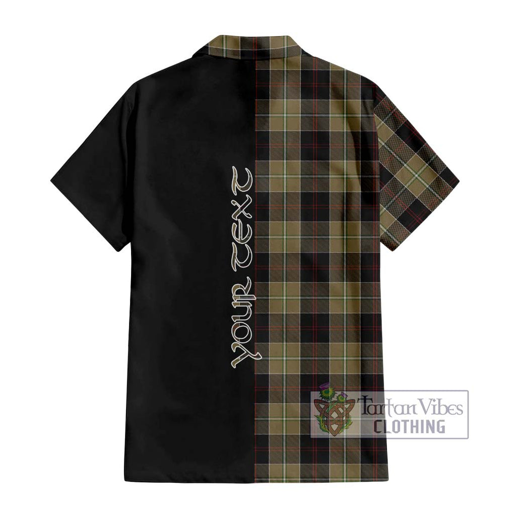 Dunlop Hunting Tartan Short Sleeve Button Shirt with Family Crest and Half Of Me Style - Tartanvibesclothing Shop