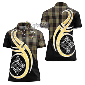 Dunlop Hunting Tartan Women's Polo Shirt with Family Crest and Celtic Symbol Style