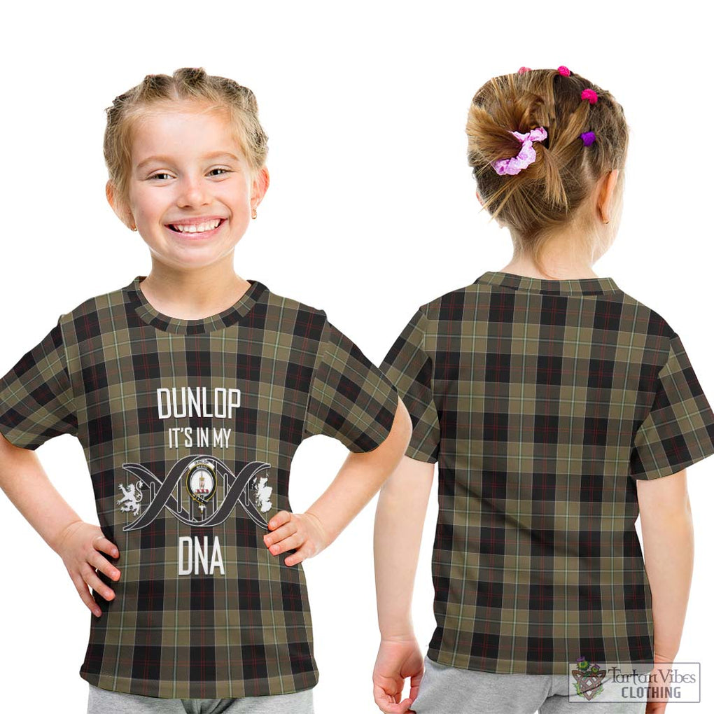 Dunlop Hunting Tartan Kid T-Shirt with Family Crest DNA In Me Style - Tartanvibesclothing Shop