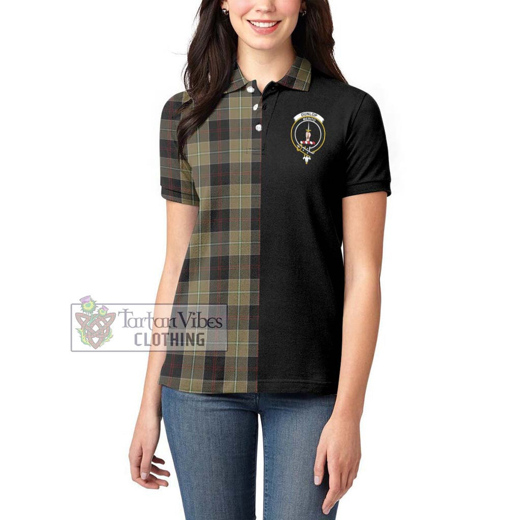 Dunlop Hunting Tartan Women's Polo Shirt with Family Crest and Half Of Me Style - Tartanvibesclothing Shop