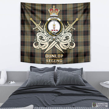 Dunlop Hunting Tartan Tapestry with Clan Crest and the Golden Sword of Courageous Legacy