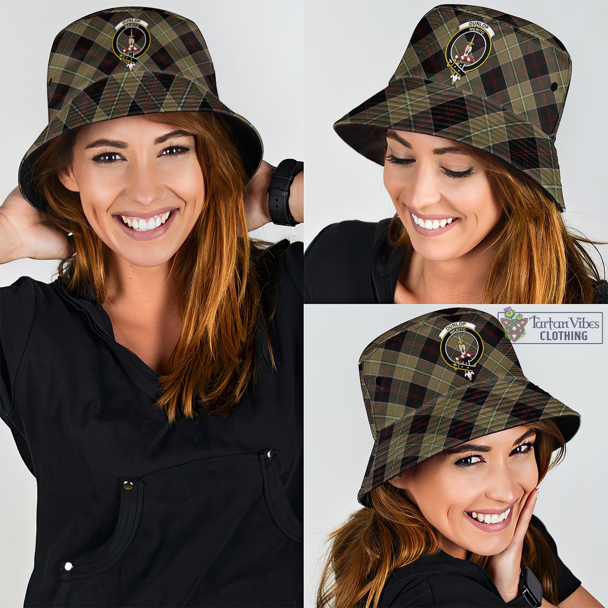 Tartan Vibes Clothing Dunlop Hunting Tartan Bucket Hat with Family Crest