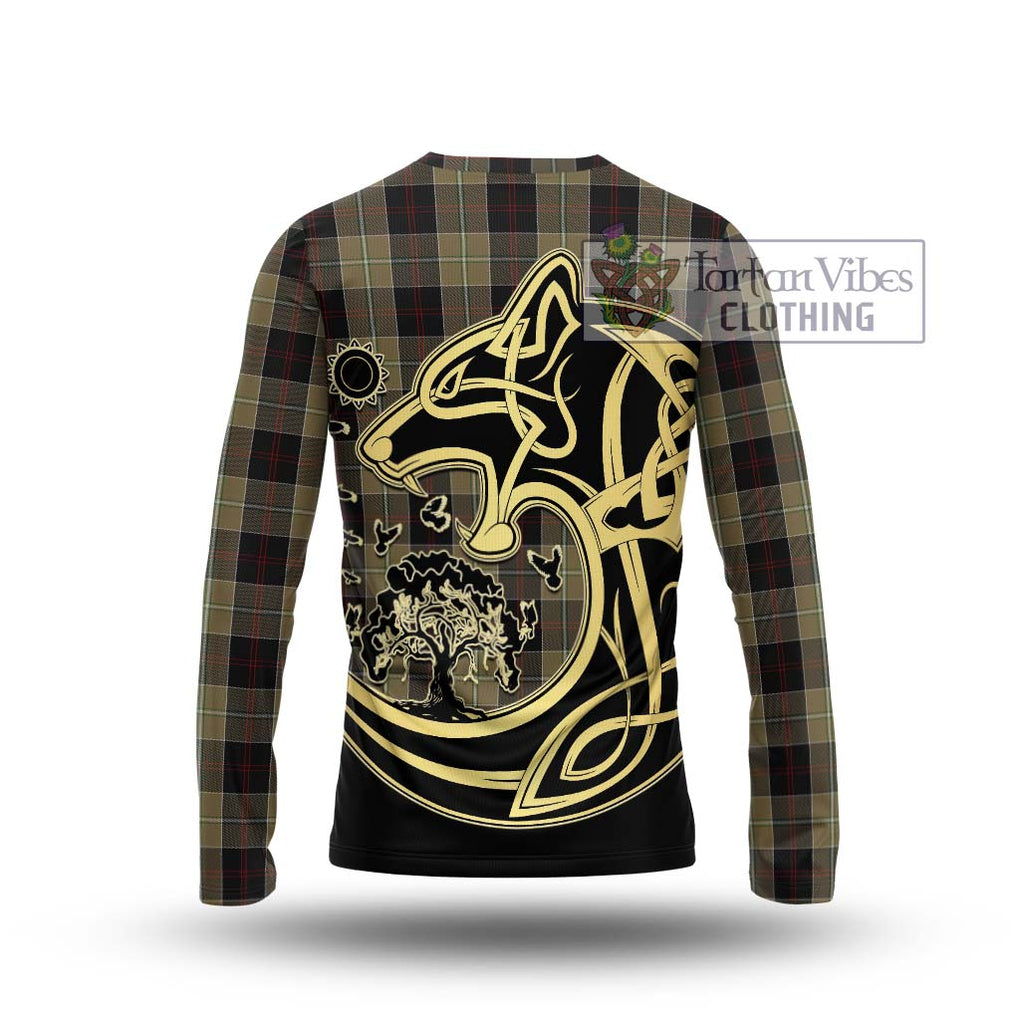 Dunlop Hunting Tartan Long Sleeve T-Shirt with Family Crest Celtic Wolf Style - Tartan Vibes Clothing