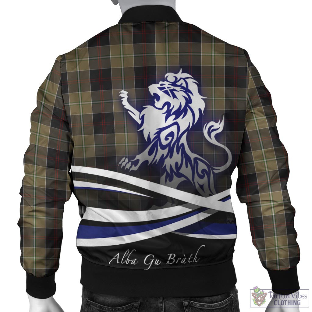 Tartan Vibes Clothing Dunlop Hunting Tartan Bomber Jacket with Alba Gu Brath Regal Lion Emblem