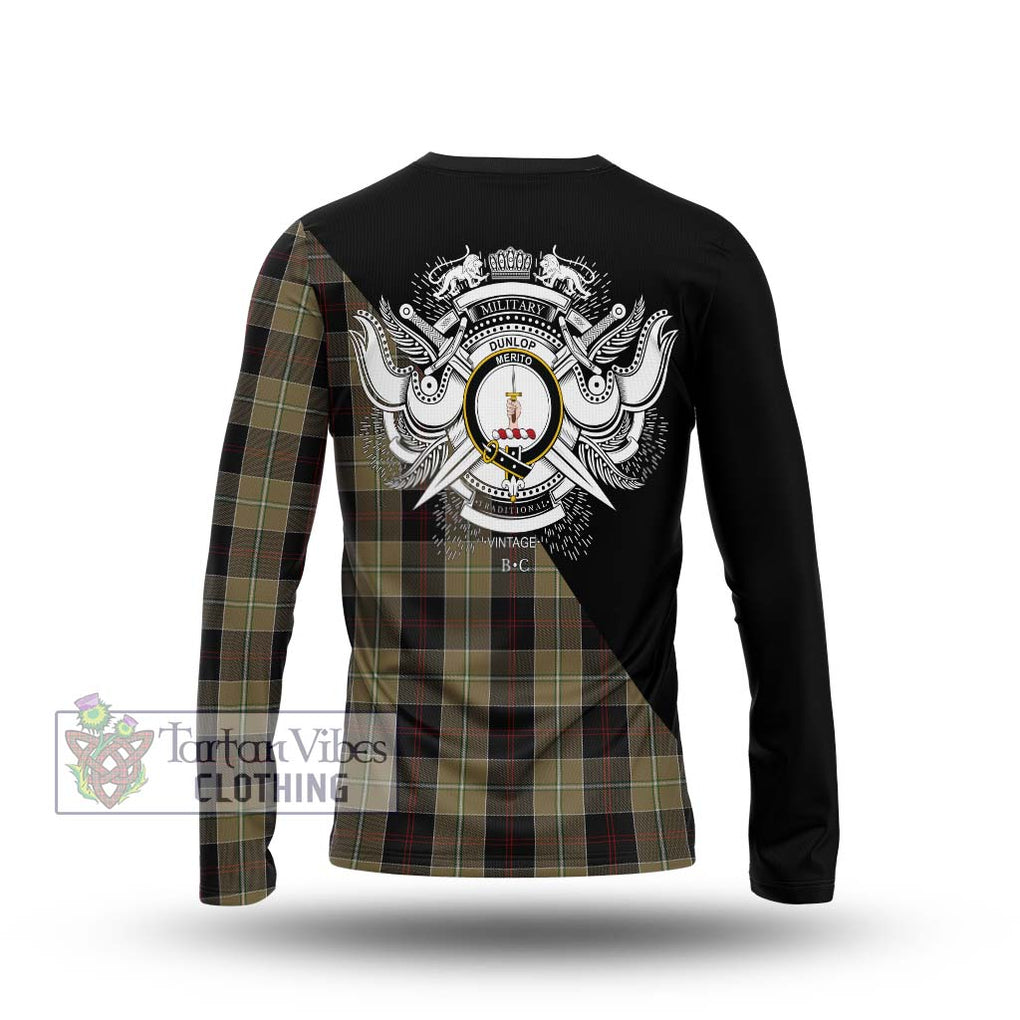 Dunlop Hunting Tartan Long Sleeve T-Shirt with Family Crest and Military Logo Style - Tartanvibesclothing Shop