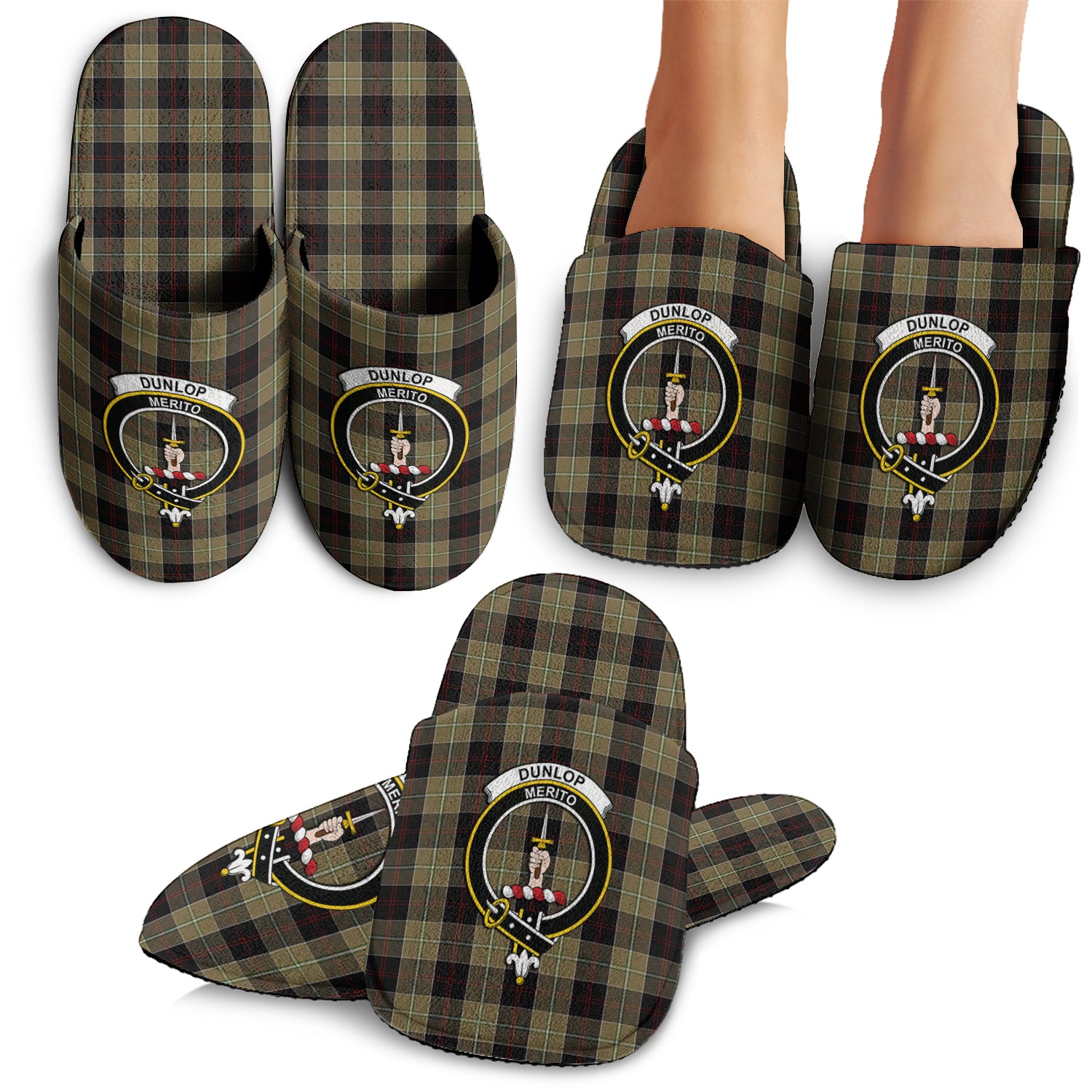 Dunlop Hunting Tartan Home Slippers with Family Crest - Tartanvibesclothing