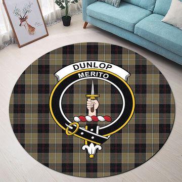 Dunlop Hunting Tartan Round Rug with Family Crest