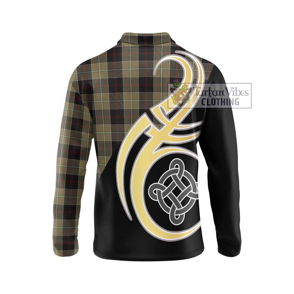 Dunlop Hunting Tartan Long Sleeve Polo Shirt with Family Crest and Celtic Symbol Style - Tartan Vibes Clothing