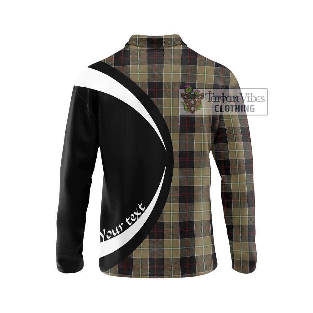 Dunlop Hunting Tartan Long Sleeve Polo Shirt with Family Crest Circle Style - Tartan Vibes Clothing