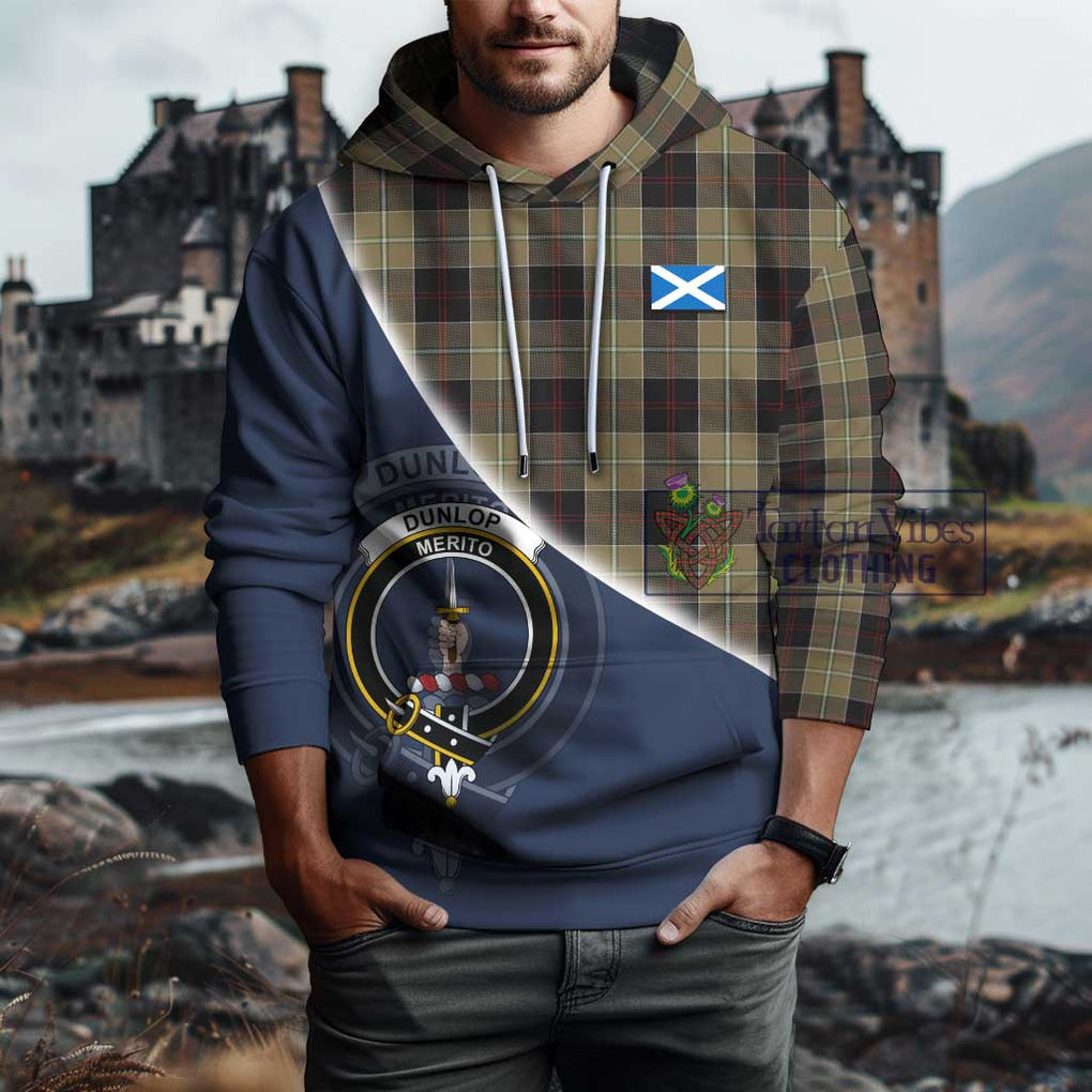 Dunlop Hunting Tartan Hoodie with Personalised National Flag and Family Crest Half Style - Tartanvibesclothing Shop