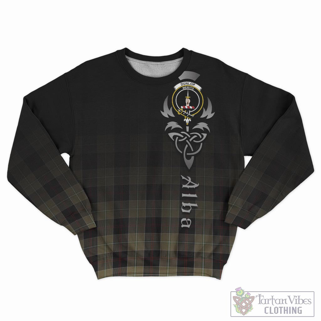 Tartan Vibes Clothing Dunlop Hunting Tartan Sweatshirt Featuring Alba Gu Brath Family Crest Celtic Inspired