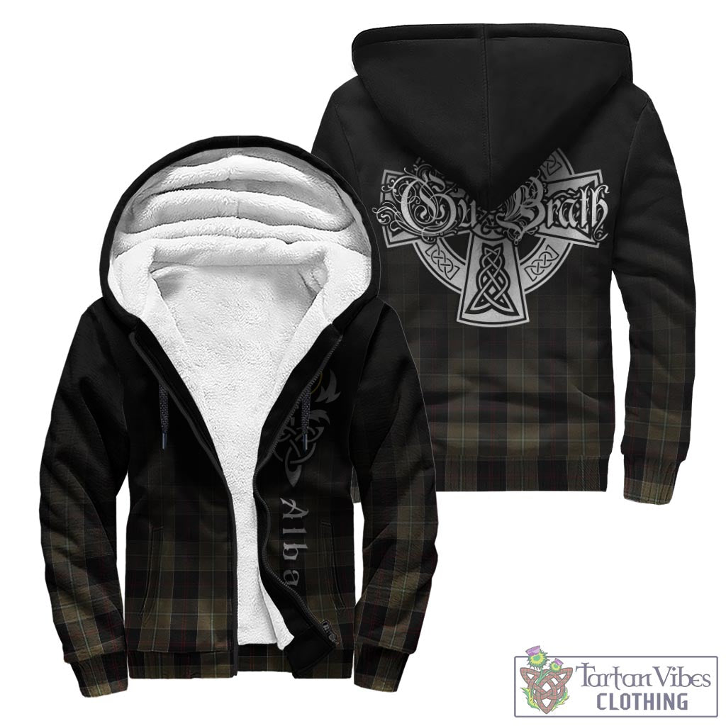 Tartan Vibes Clothing Dunlop Hunting Tartan Sherpa Hoodie Featuring Alba Gu Brath Family Crest Celtic Inspired