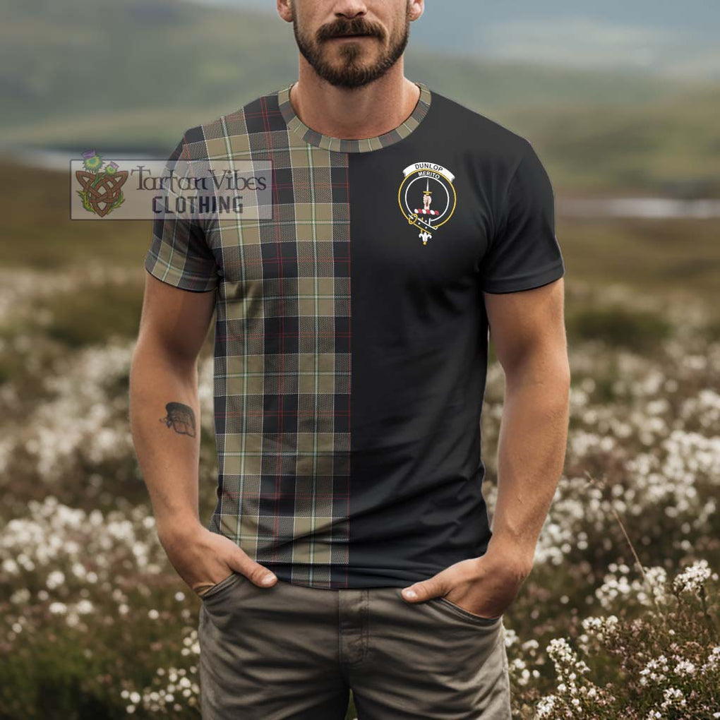 Dunlop Hunting Tartan T-Shirt with Family Crest and Half Of Me Style - Tartanvibesclothing Shop