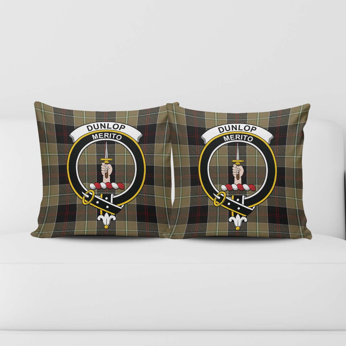 Dunlop Hunting Tartan Pillow Cover with Family Crest - Tartanvibesclothing