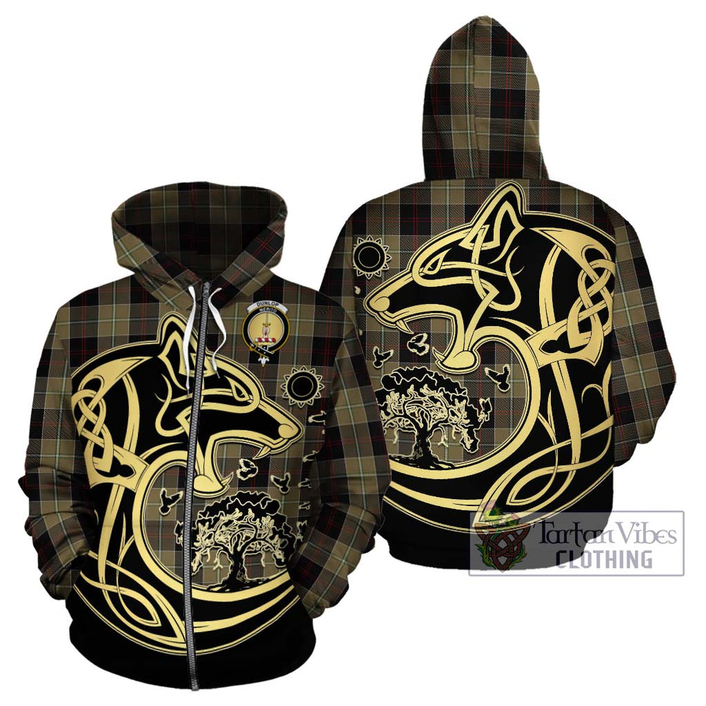 Dunlop Hunting Tartan Hoodie with Family Crest Celtic Wolf Style - Tartan Vibes Clothing