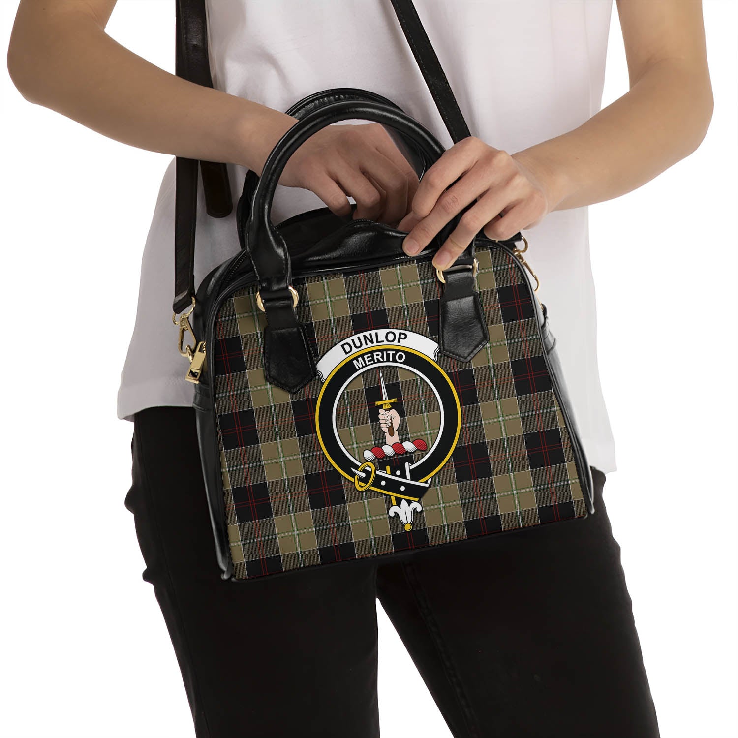 Dunlop Hunting Tartan Shoulder Handbags with Family Crest - Tartanvibesclothing