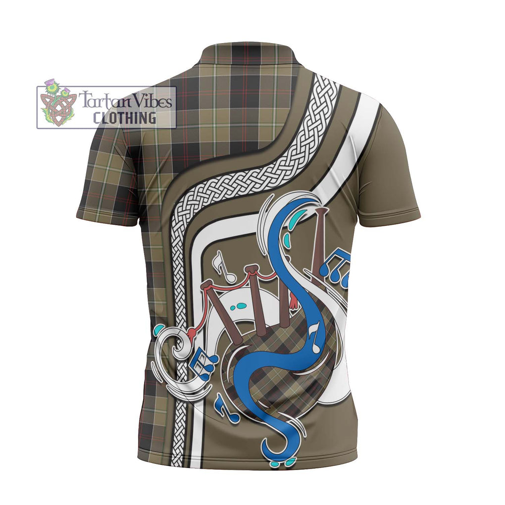 Dunlop Hunting Tartan Zipper Polo Shirt with Epic Bagpipe Style - Tartanvibesclothing Shop