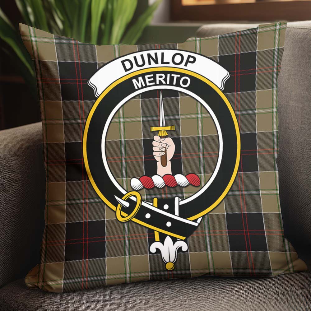 Dunlop Hunting Tartan Pillow Cover with Family Crest - Tartanvibesclothing