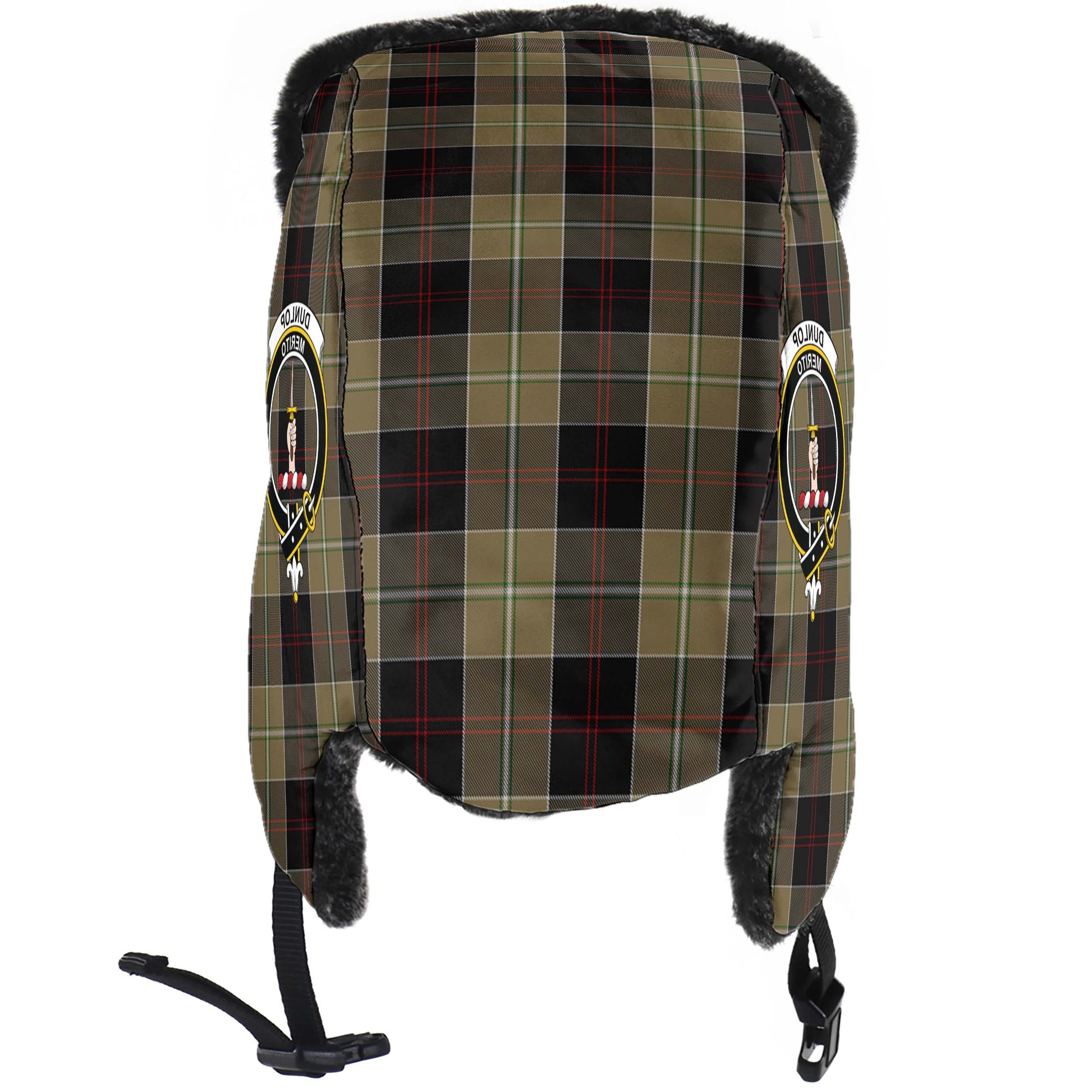 Dunlop Hunting Tartan Winter Trapper Hat with Family Crest - Tartanvibesclothing