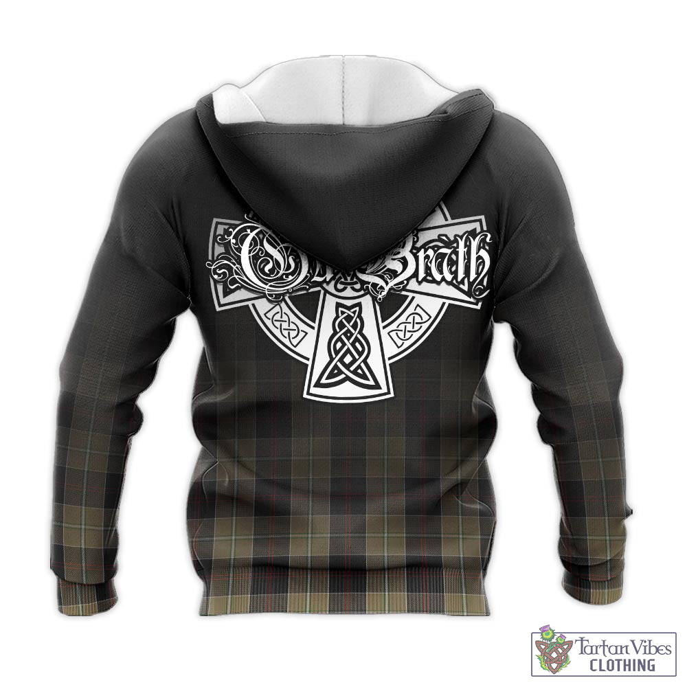 Tartan Vibes Clothing Dunlop Hunting Tartan Knitted Hoodie Featuring Alba Gu Brath Family Crest Celtic Inspired